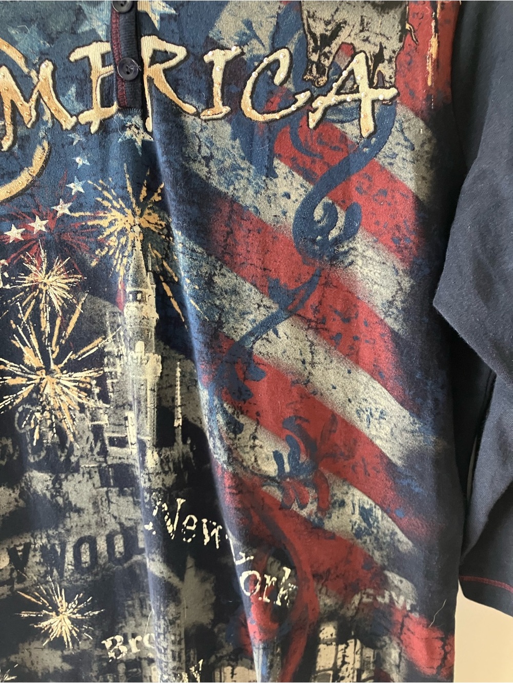 CHRISTOPHER & BANKS Embellished America Hooded Henley Top - Picture 4 of 5